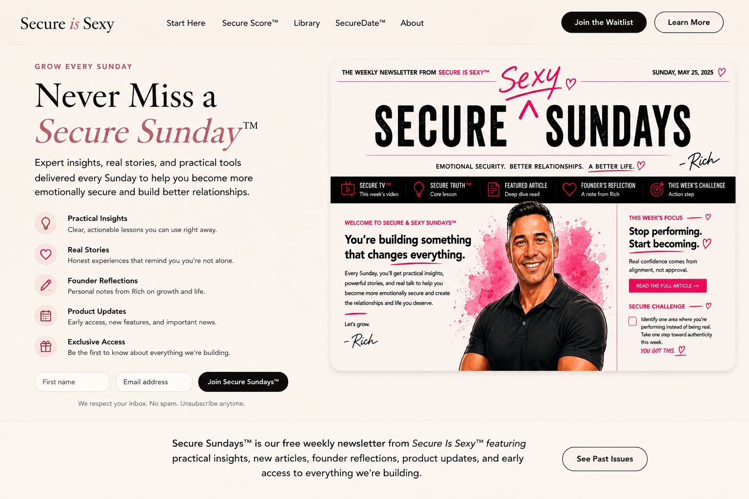 Secure Sundays newsletter preview — the weekly emotional security publication from Secure Is Sexy